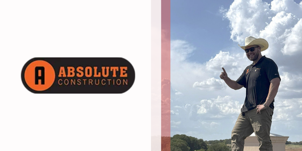 Connor Wood of Absolute Construction on the right, logo of Absolute Construction on the left